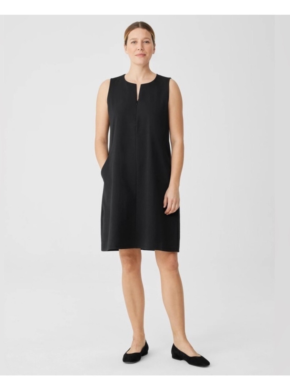 Eileen Fisher Cotton Blend Black Ponte Knit Zip Up Dress Size M